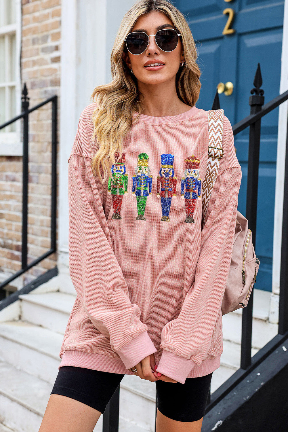 Nutcracker Sequin Round Neck Drop Shoulder Sweatshirt-Jewearrings