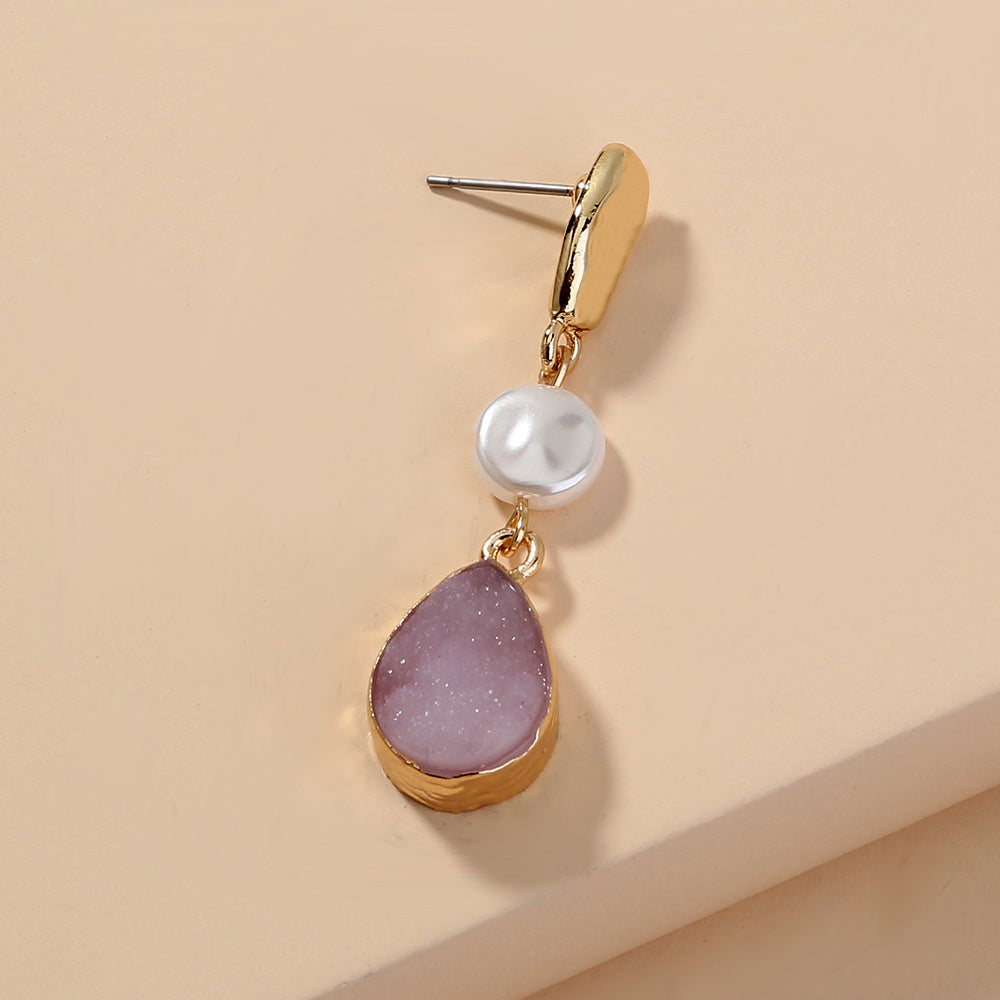 Simple vintage Purple Crystal Drops, Balok Pearl earrings, creative and versatile lady studs-Jewearrings