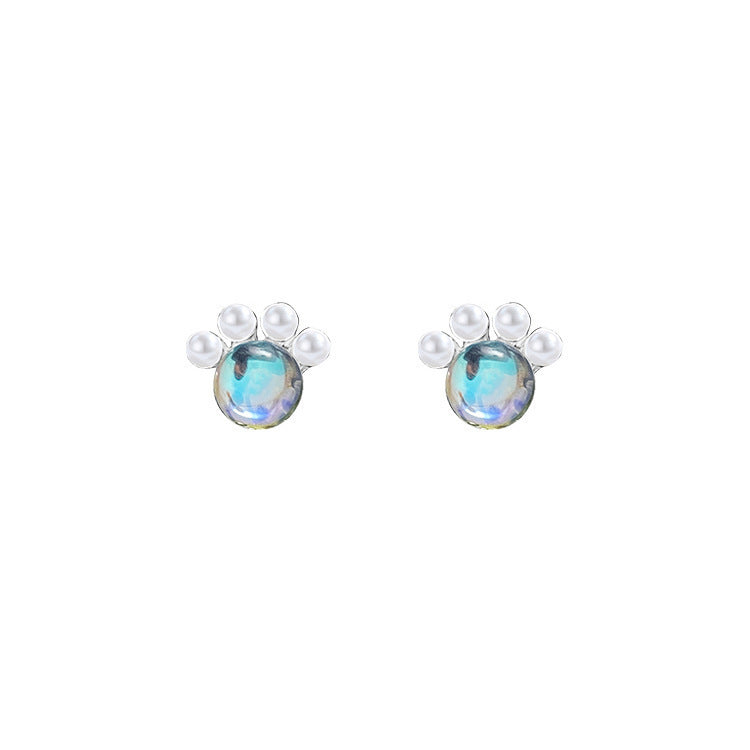 Colorful Cat's Paw Stud Earrings Female Cartoon-Jewearrings