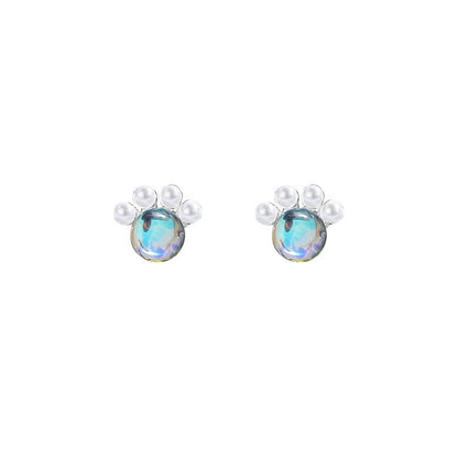 Colorful Cat's Paw Stud Earrings Female Cartoon-Jewearrings