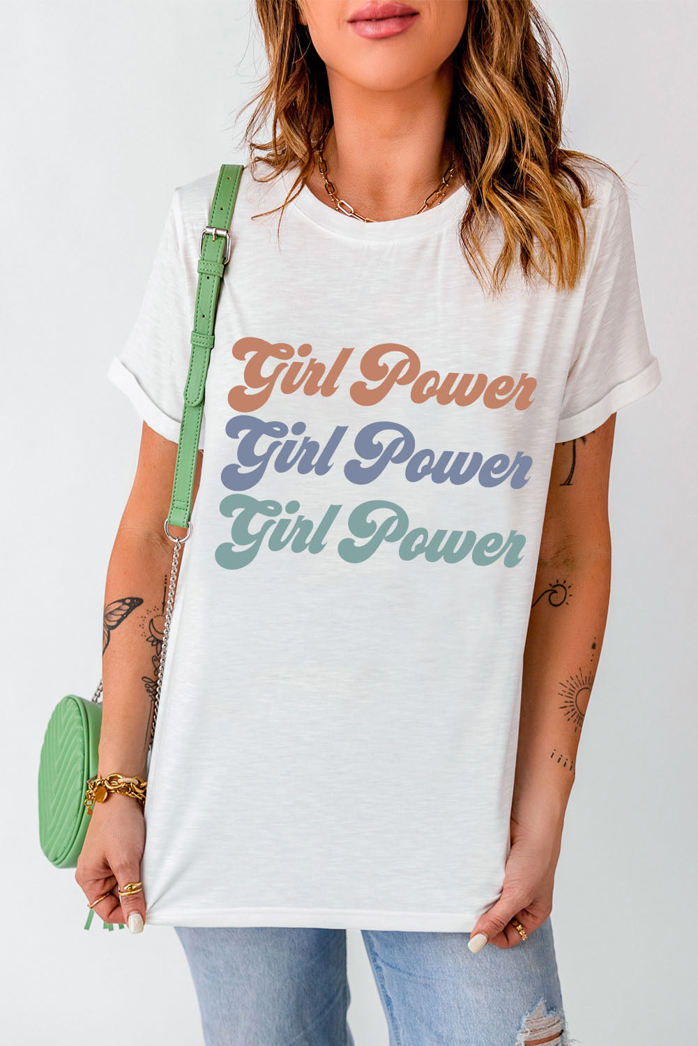 GIRL POWER Graphic Round Neck Tee-Jewearrings