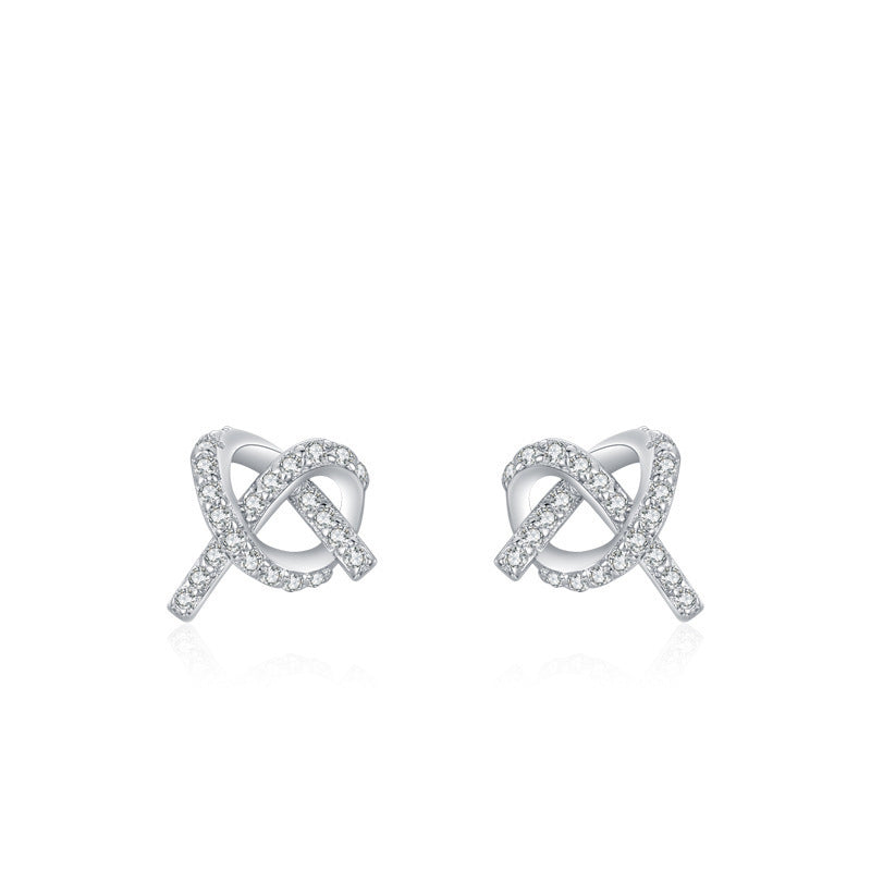 S925 Sterling Silver Micro-inlaid Fully Jeweled Loving Heart Cross Stud Earrings For Women-Jewearrings