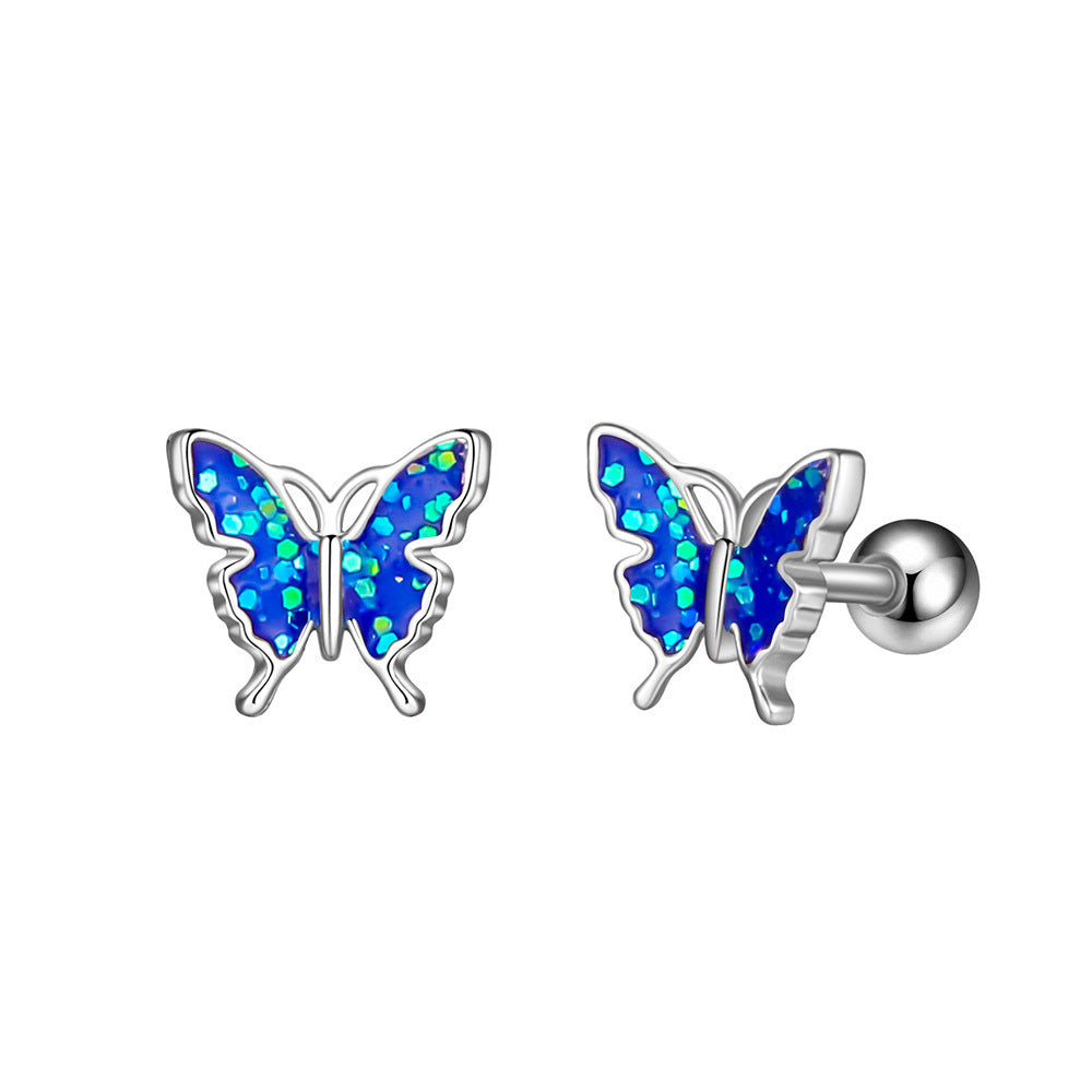 Oil Dripping Butterfly Ear Bone Stud Earrings Piercing Jewelry-Jewearrings