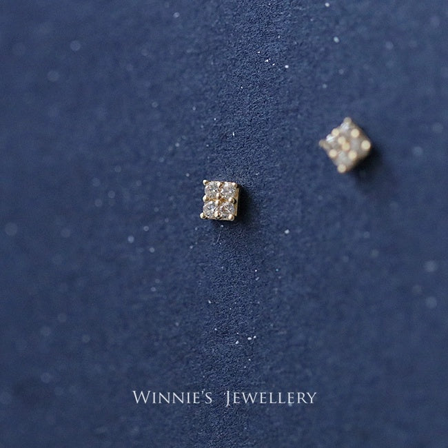 Simple Sterling Silver Plated Gold Inlaid Carbink Mini Square Stud Earrings All-matching Twin-Jewearrings