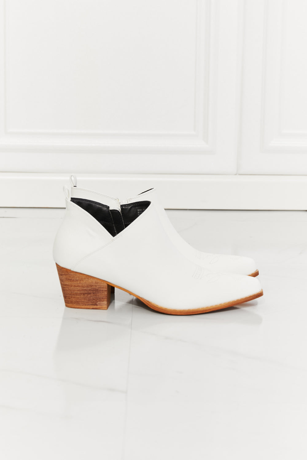 MMShoes Trust Yourself Embroidered Crossover Cowboy Bootie in White-Jewearrings