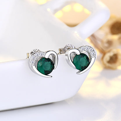 Female S925 Sterling Silver Needle Love Heart Stud Earrings-Jewearrings