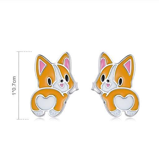 Women's Cute Corgi Sterling Silver S925 Stud Earrings-Jewearrings