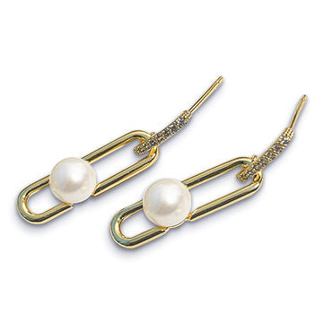 Women's Natural Freshwater Pearl Paper Clip Earrings-Jewearrings