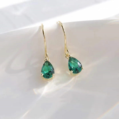 Emerald Water Drop Zircon Handmade Earrings-Jewearrings