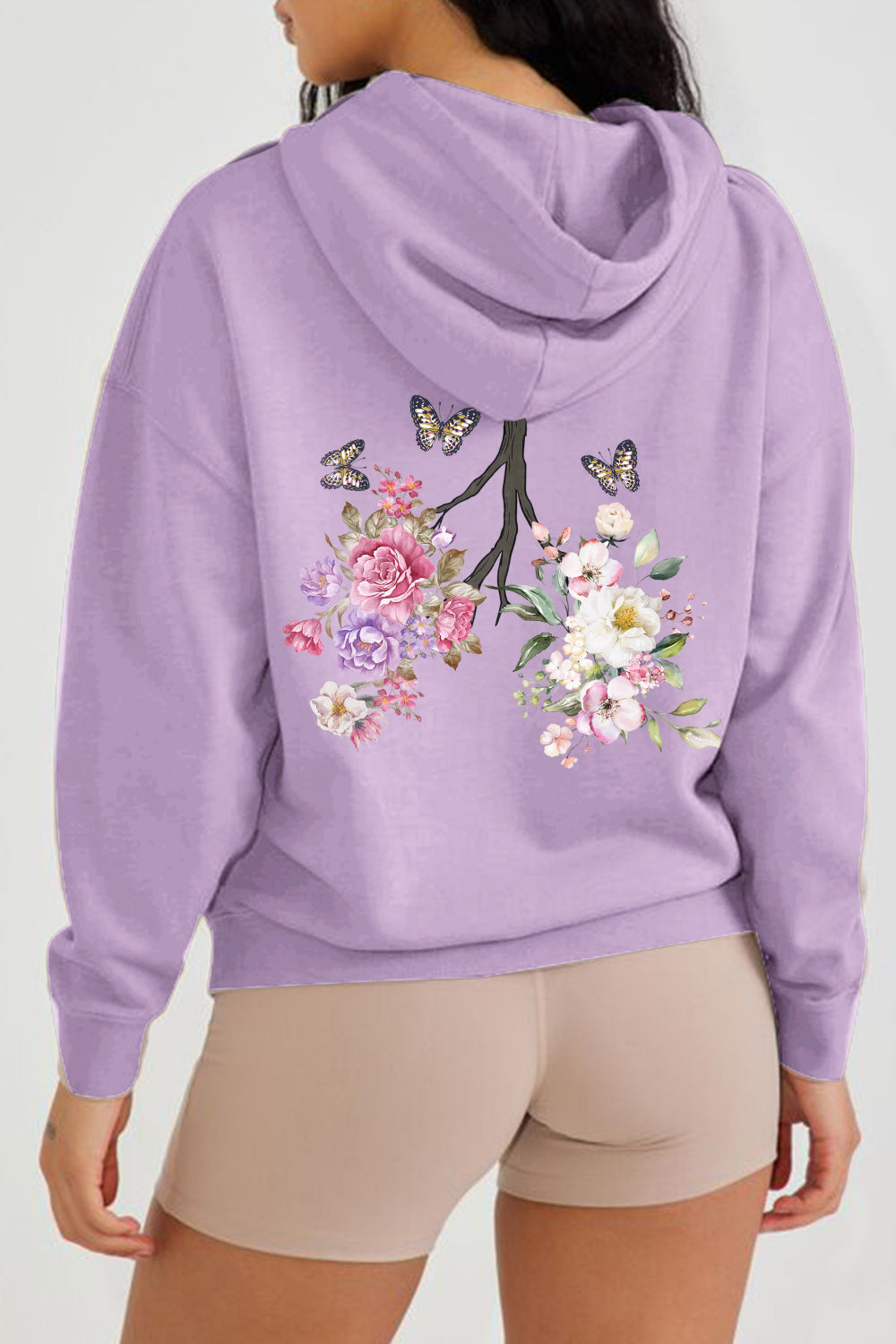 Simply Love Full Size Flower & Butterfly Graphic Hoodie-Jewearrings