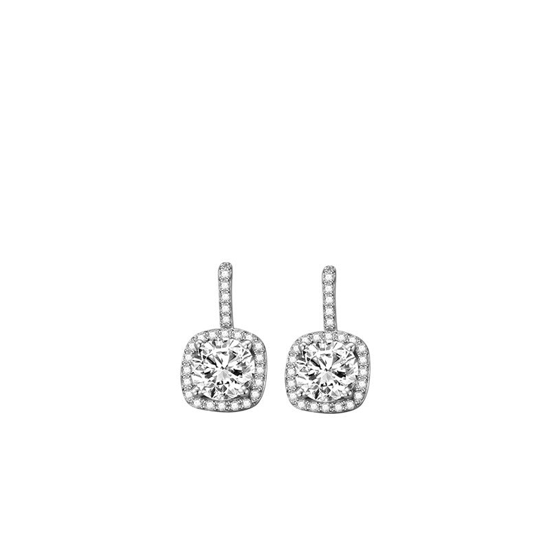 Women's Korean-style Simple 925 Sterling Silver Square Zircon Stud Earrings-Jewearrings