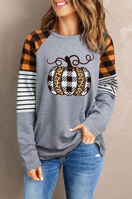 Round Neck Long Sleeve Pumpkin Graphic T-Shirt-Jewearrings