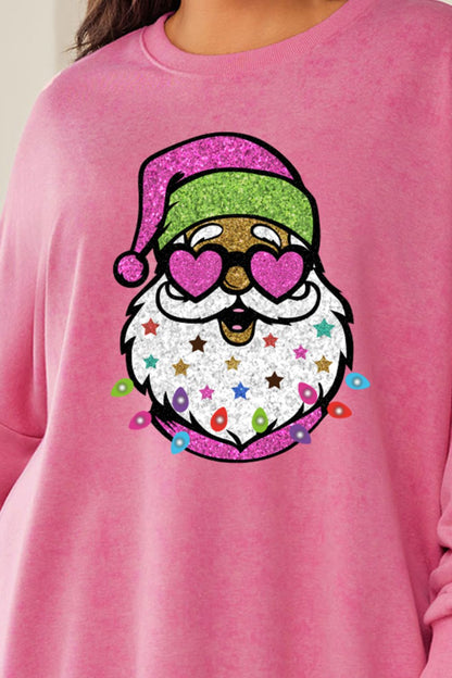 Plus Size Santa Claus Sequin Round Neck Sweatshirt-Jewearrings