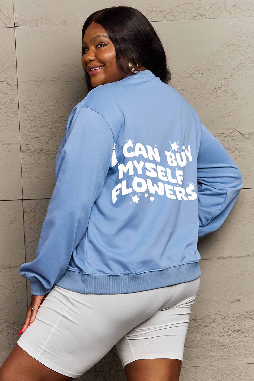 Simply Love Full Size I CAN BUY MYSELF FLOWERS Graphic Sweatshirt-Jewearrings