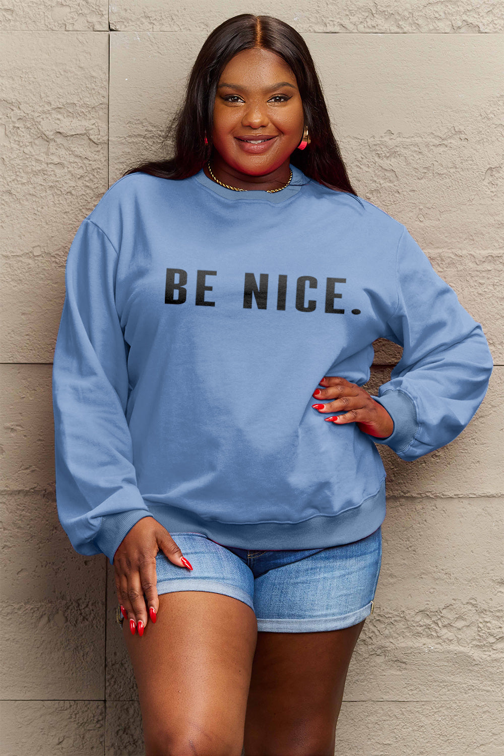 Simply Love Full Size BE NICE Graphic Sweatshirt-Jewearrings