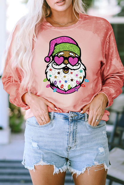 Santa Graphic Round Neck Long Sleeve Sweatshirt-Jewearrings