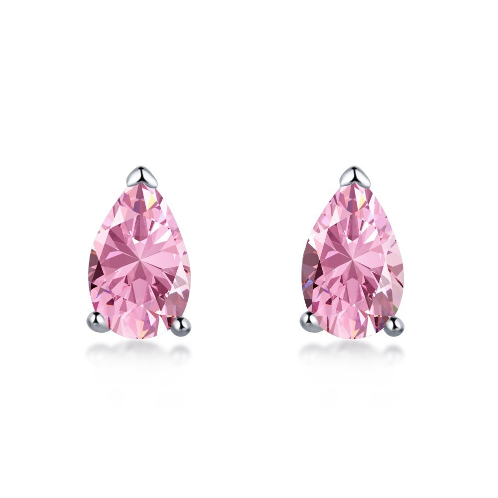 S925 Sterling Silver Zircon Single Rhinestone Ear Studs Female Earrings-Jewearrings