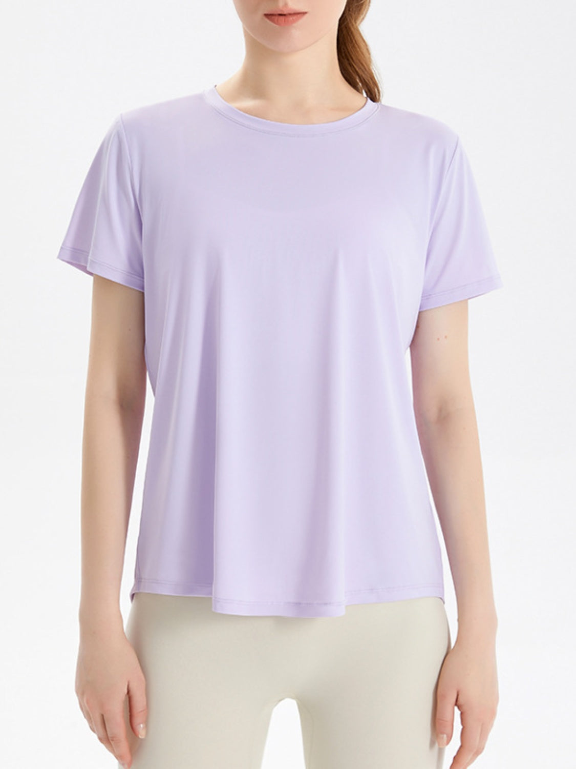 Slit Round Neck Short Sleeve Active T-Shirt-Jewearrings