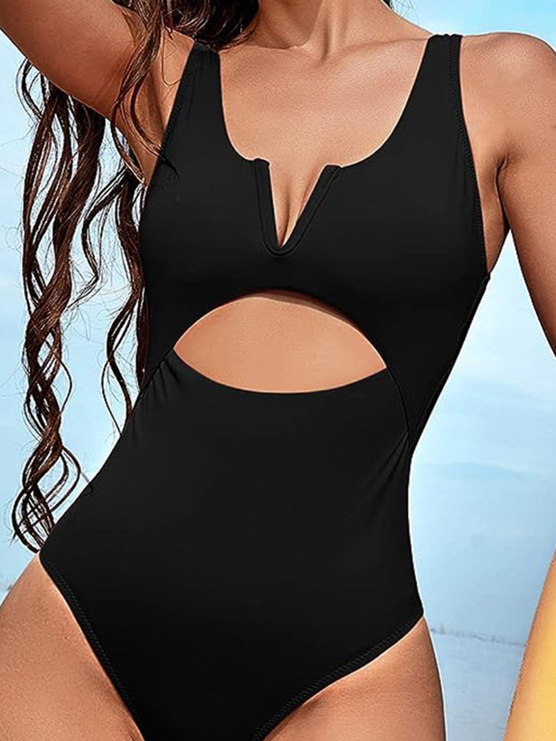 Cutout Notched Wide Strap One-Piece Swimwear-Jewearrings