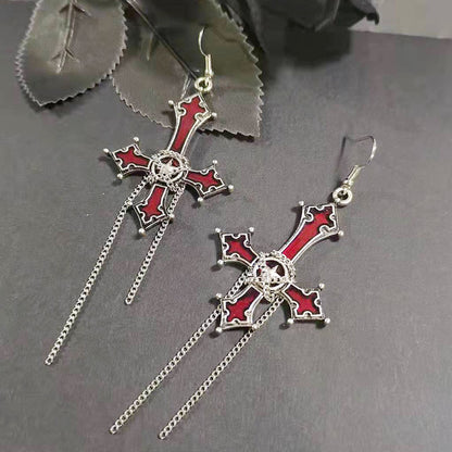 European And American Cross Chain Exaggerated Alloy Earrings-Jewearrings