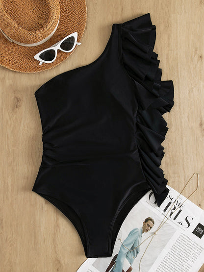 Ruffled Single Shoulder One-Piece Swimwear-Jewearrings