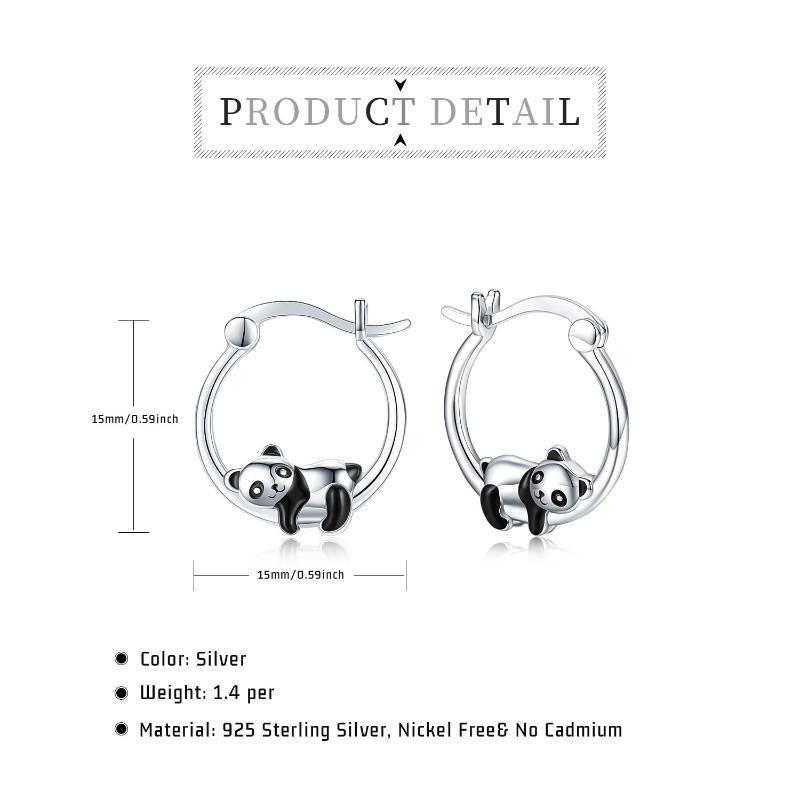 Sterling Silver Panda Small Animal Hug Hoop Earrings For Sensitive Ears Silver Earrings-Jewearrings