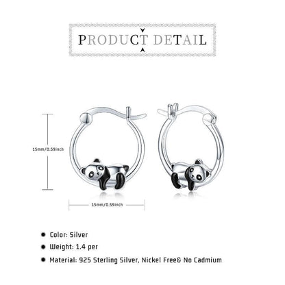 Sterling Silver Panda Small Animal Hug Hoop Earrings For Sensitive Ears Silver Earrings-Jewearrings