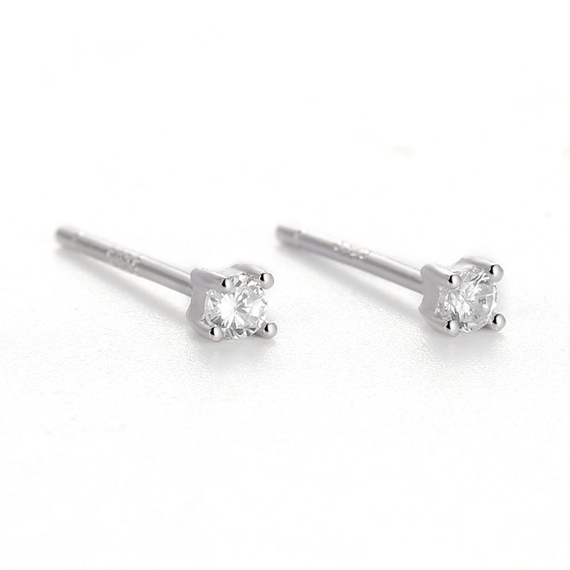 Sterling Silver Zircon Female Japanese And Korean Temperamental All-match Bedtime Simple Stud Earrings-Jewearrings