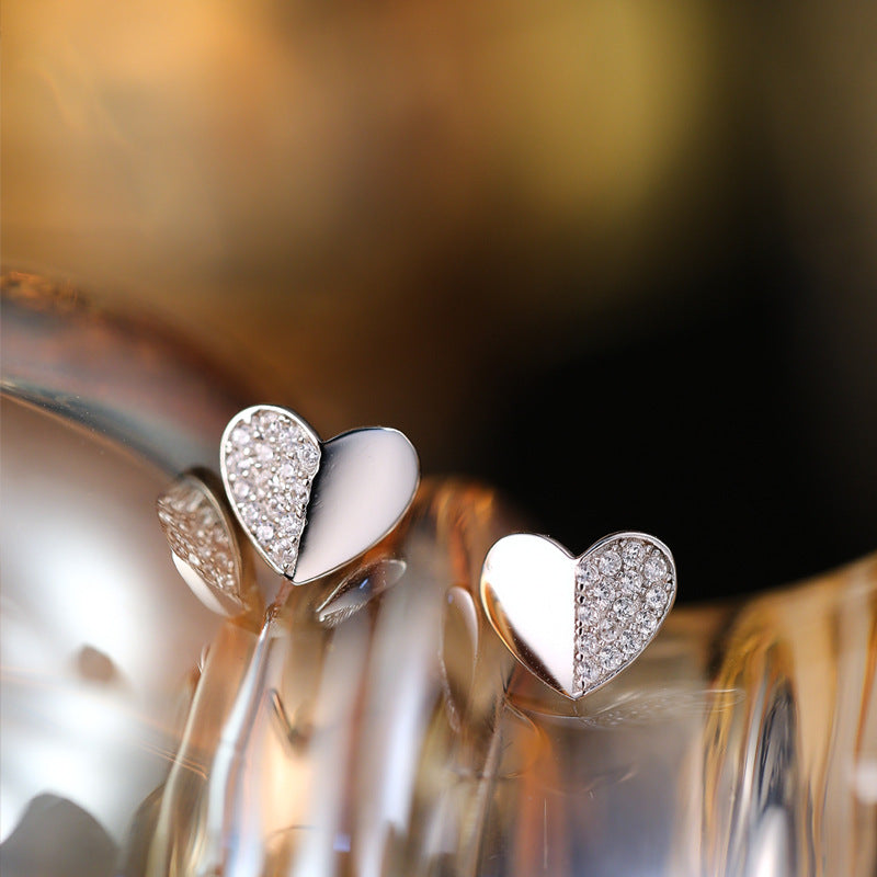 S925 Silver Stitching Love Heart Stud Earrings Special-interest Design-Jewearrings