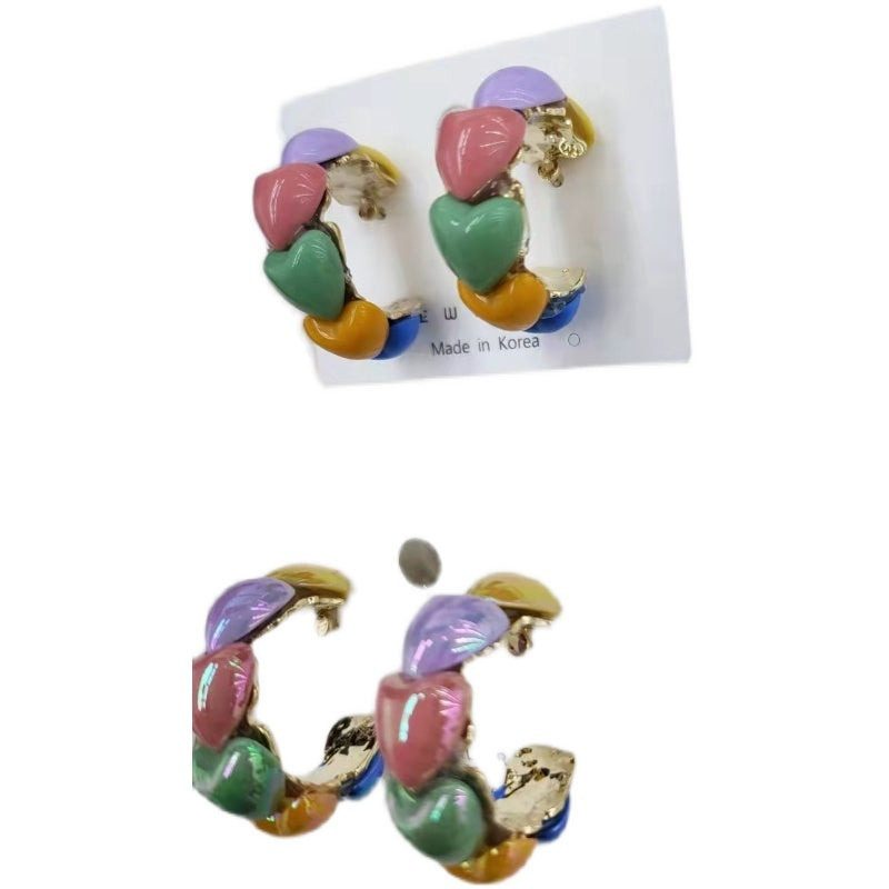 Spring Color Love String Semicircle Stud Earrings-Jewearrings