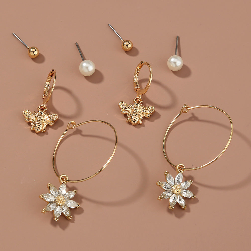 Butterfly Sunflower 4-piece set earrings with Stud earrings-Jewearrings