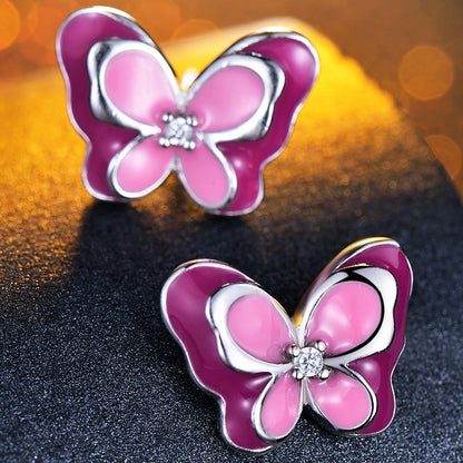 Sterling Silver Butterfly Stud Earrings Elegant Temperament Color-Jewearrings