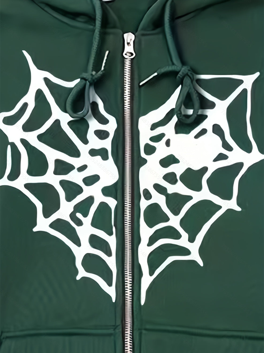 Spiderweb Graphic Drawstring Zip Up Hooded Jacket-Jewearrings