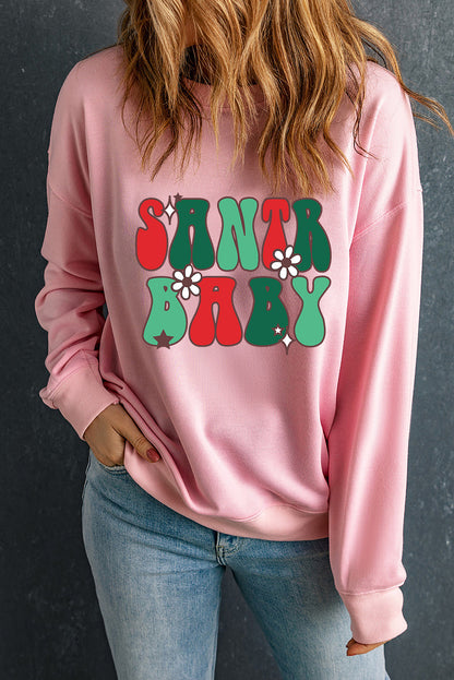 SANTA BABY Graphic Round Neck Sweatshirt-Jewearrings