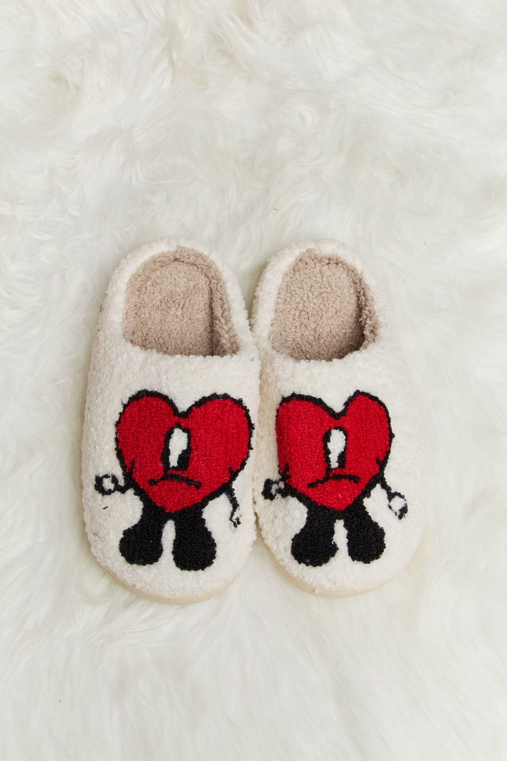 Melody Love Heart Print Plush Slippers-Jewearrings