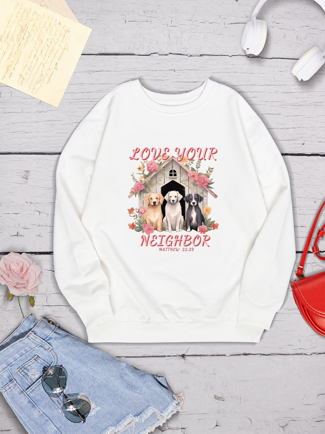 LOVE YOUR NEIGHBOR Round Neck Sweatshirt-Jewearrings