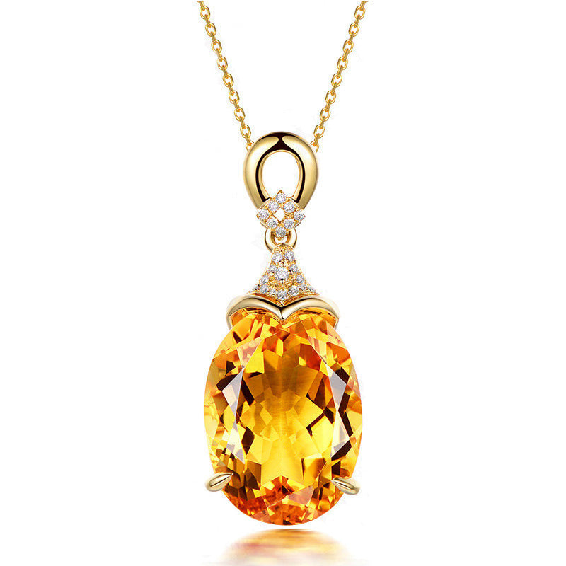 Yellow Gold Oval Earrings Citrine Pendant Set-Jewearrings