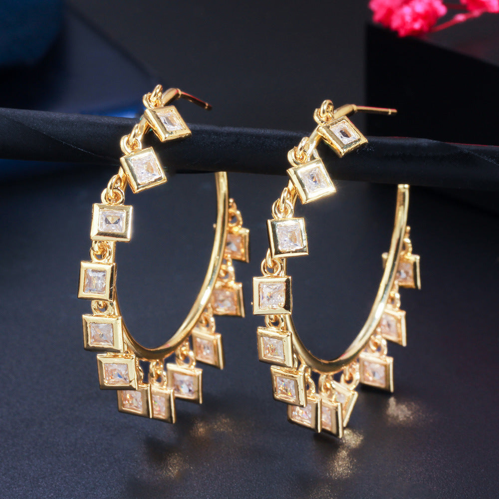 Ladies Celebrity Tassel Hoop Earrings-Jewearrings