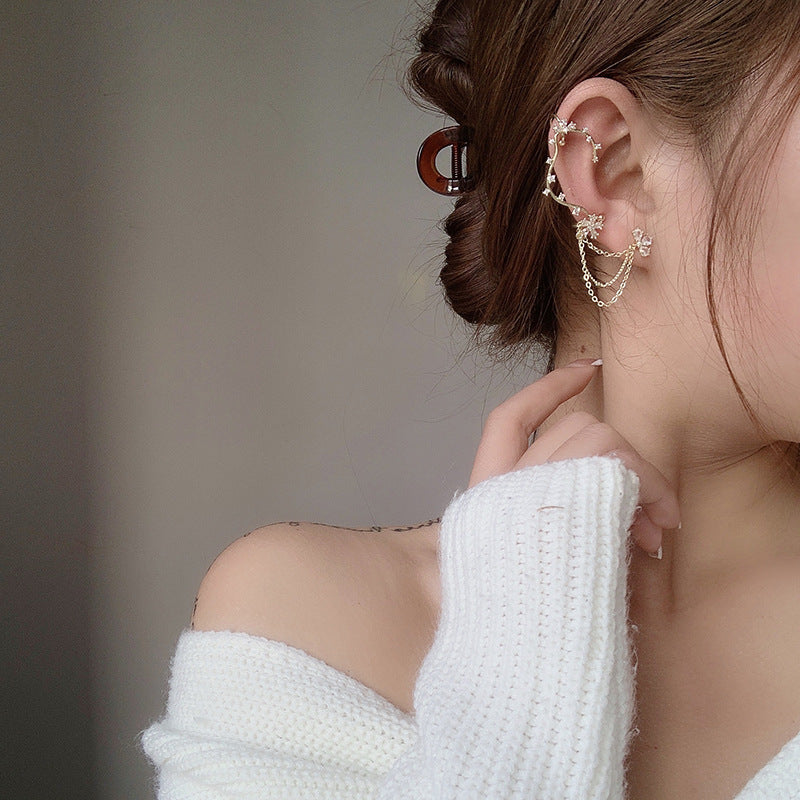 Exaggerated Luxury Tassel Zircon Micro-set Earrings 925 Silver Ear Needle Ear Bone Clip-Jewearrings