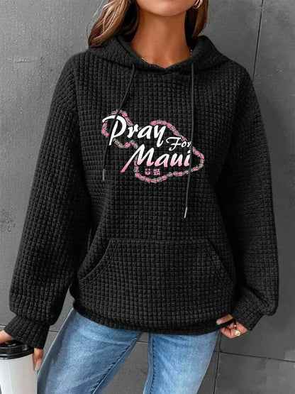 Full Size PRAY FOR MAUI Graphic Drawstring Long Sleeve Hoodies-Jewearrings