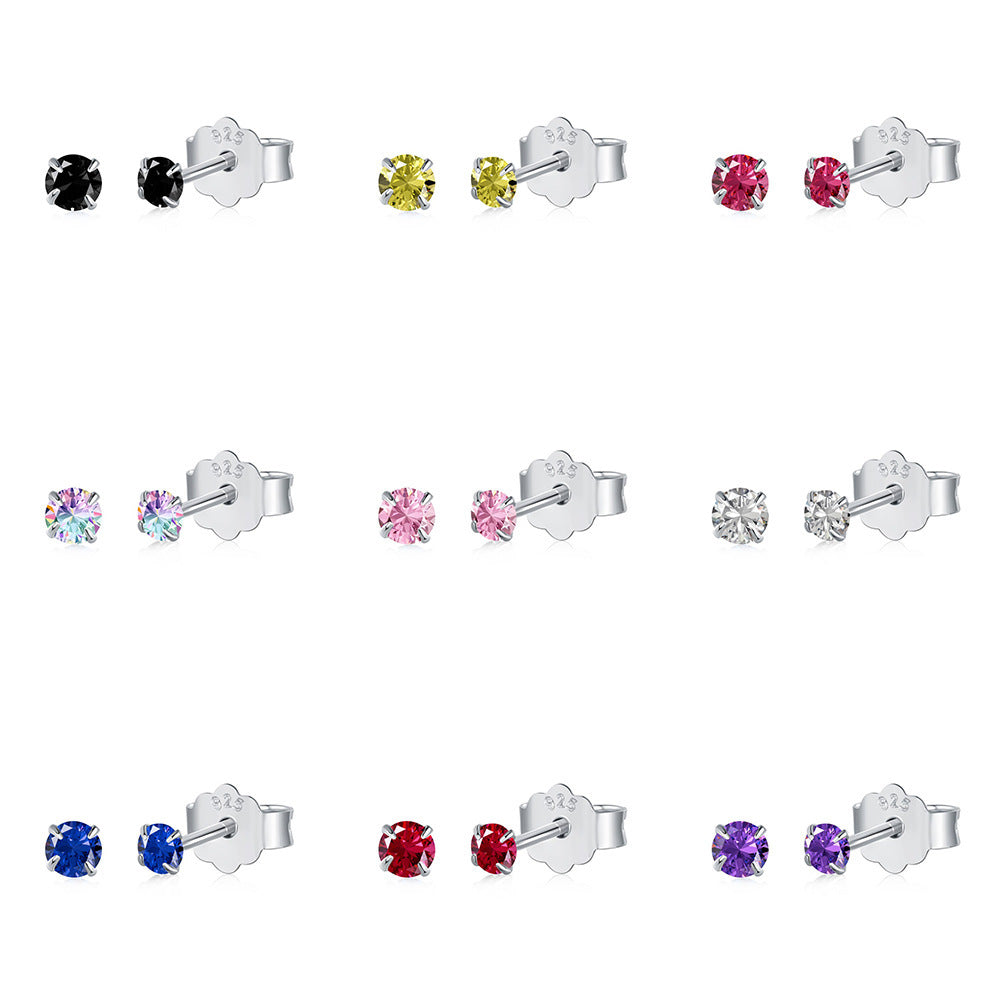 Sterling Silver Small Refined And Simple Color Zircon Stud Earrings-Jewearrings