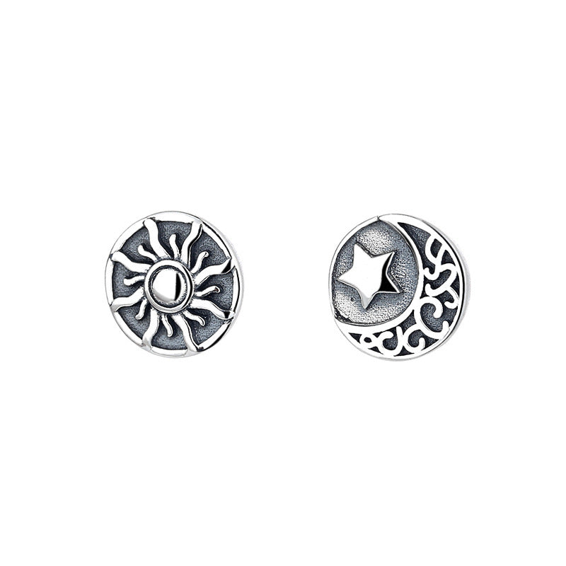 S925 Sterling Silver Vintage Totem Sun Star Stud Earrings-Jewearrings