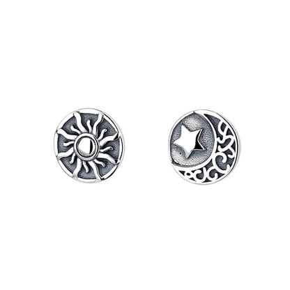 S925 Sterling Silver Vintage Totem Sun Star Stud Earrings-Jewearrings