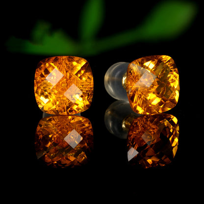 Pair Of Gold Square Crystal Stud Earrings-Jewearrings