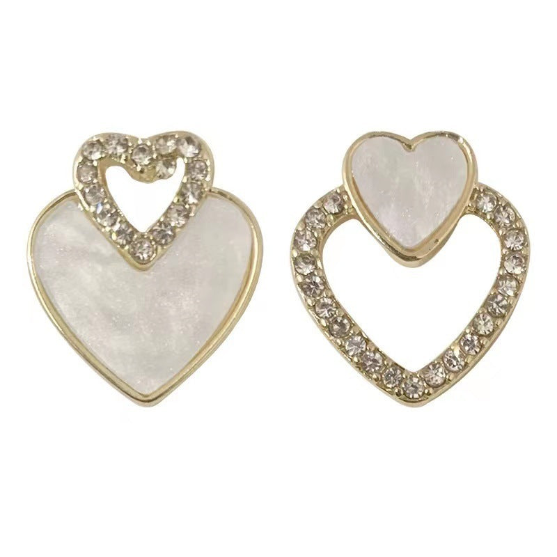 Epoxy White Love Heart-shaped Asymmetric Stud Earrings For Women-Jewearrings