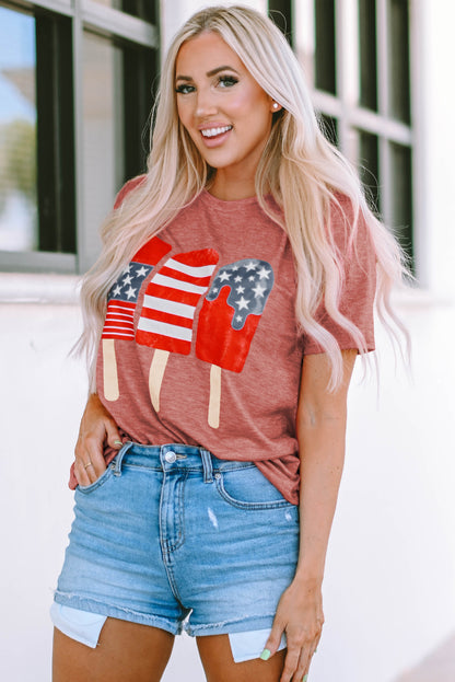 US Flag Round Neck Short Sleeve T-Shirt-Jewearrings