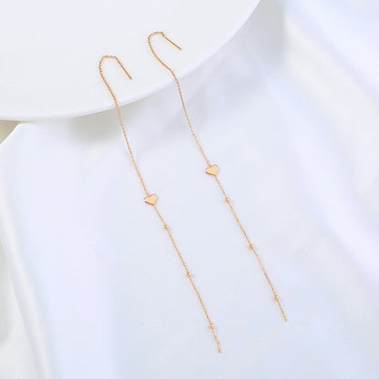 Gold Bronze Heart Long Tassel Drop Earrings-Jewearrings