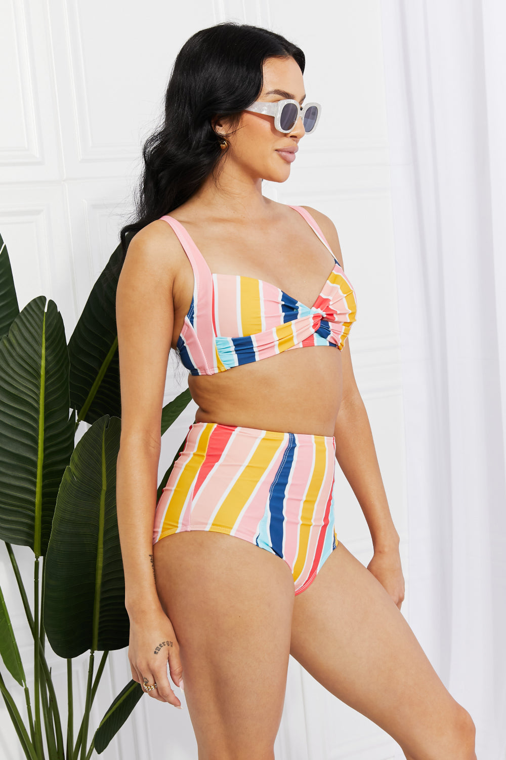 Marina West Swim Take A Dip Twist High-Rise Bikini in Stripe-Jewearrings