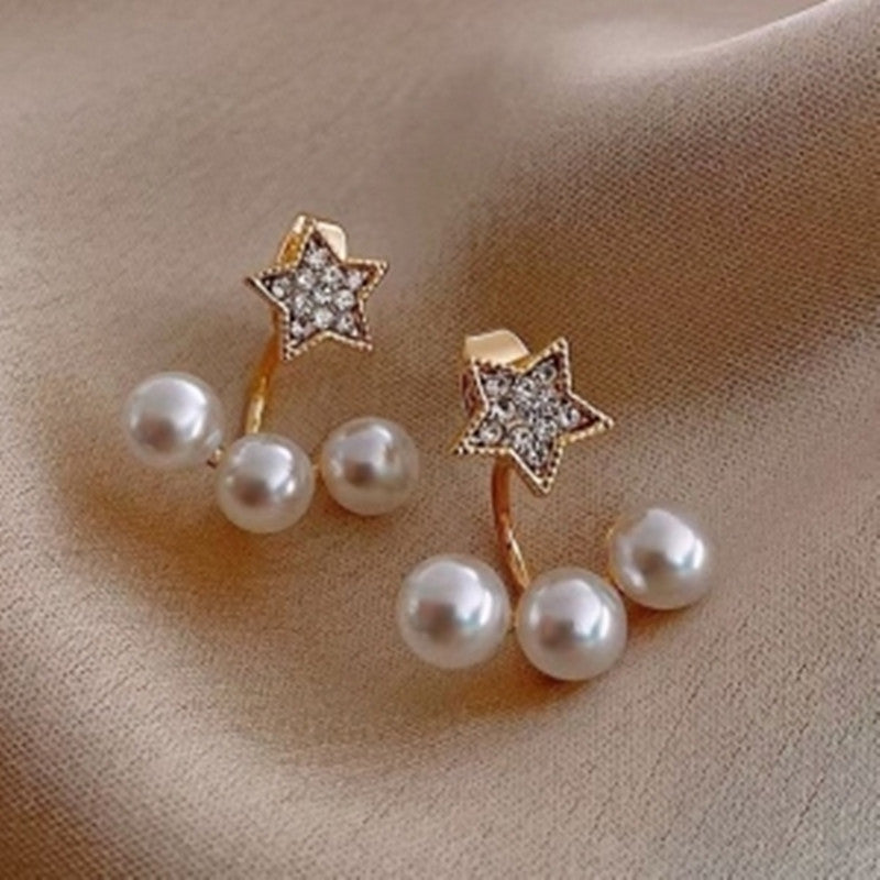 Silver Needle Pearl Earrings Simple And Versatile Rear-hanging Retro Temperament Earrings-Jewearrings