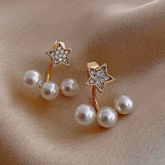 Silver Needle Pearl Earrings Simple And Versatile Rear-hanging Retro Temperament Earrings-Jewearrings